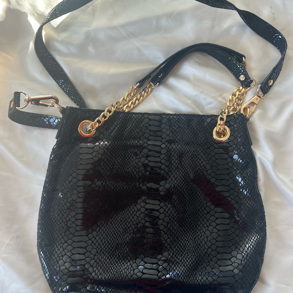 MICHAEL KORS Bag Leather Shoulder Snakeskin Bucket Embossed Gold Chain Exotic - Picture 2 of 3